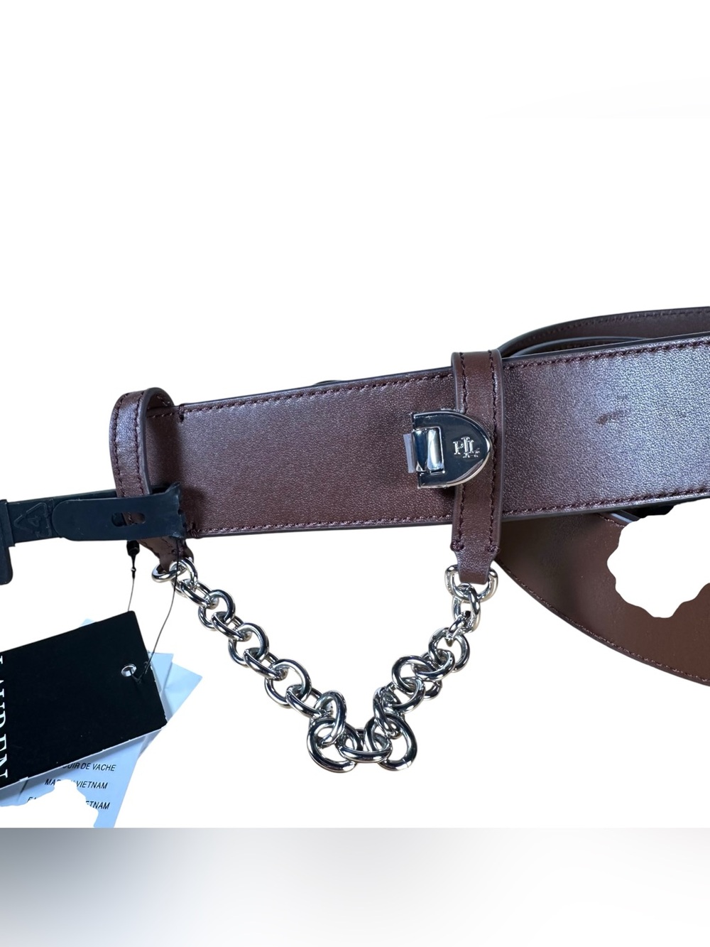 RALPH LAUREN Logo Flip-Lock Chain-Embellished Wide Leather Belt - Picture 5 of 9